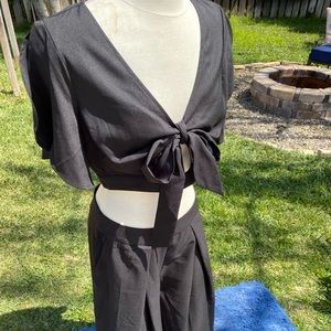 Black crop top and black wide leg pant